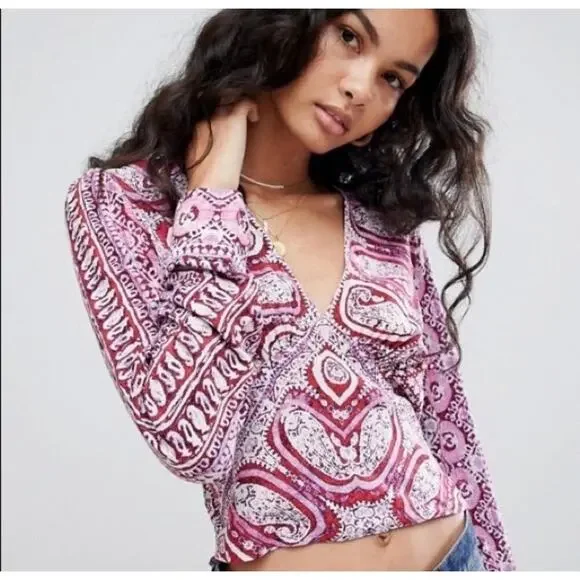Free People Wild & Free Paisley Crop Top Medium - Picture 2 of 10